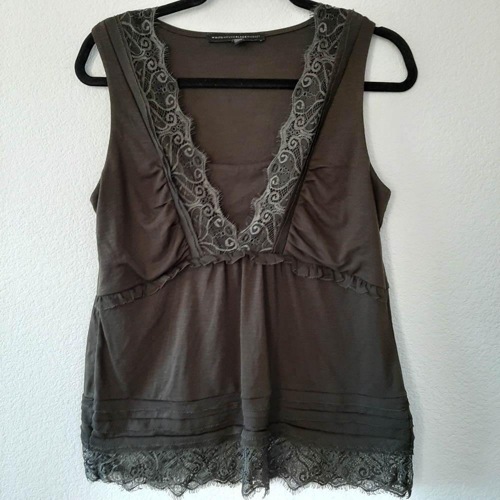 White House Black Market Sleeveless Lace Top Dark Green Size Small